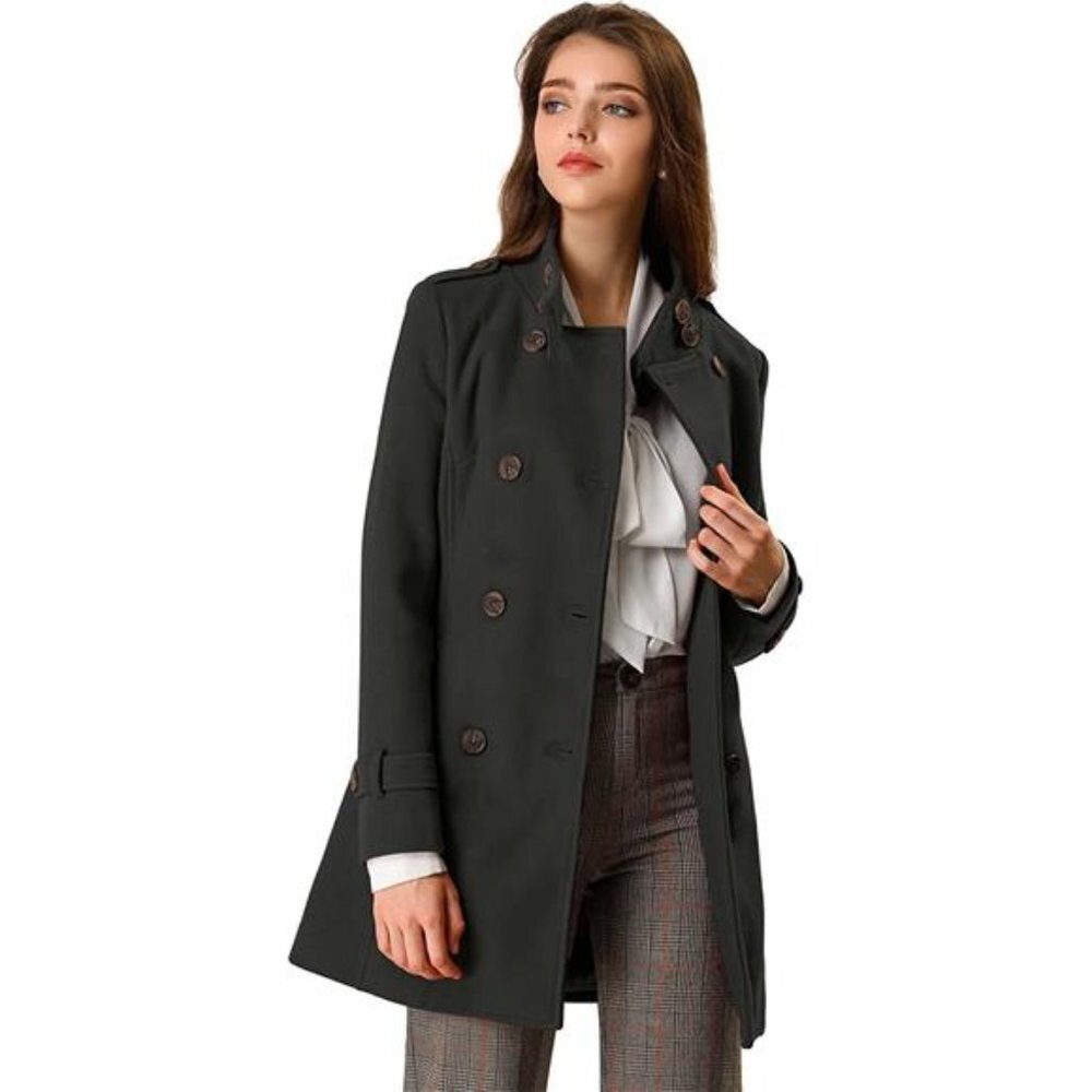 Women's Stand Collar Double Breasted Pockets Trendy Outwear Winter Coat